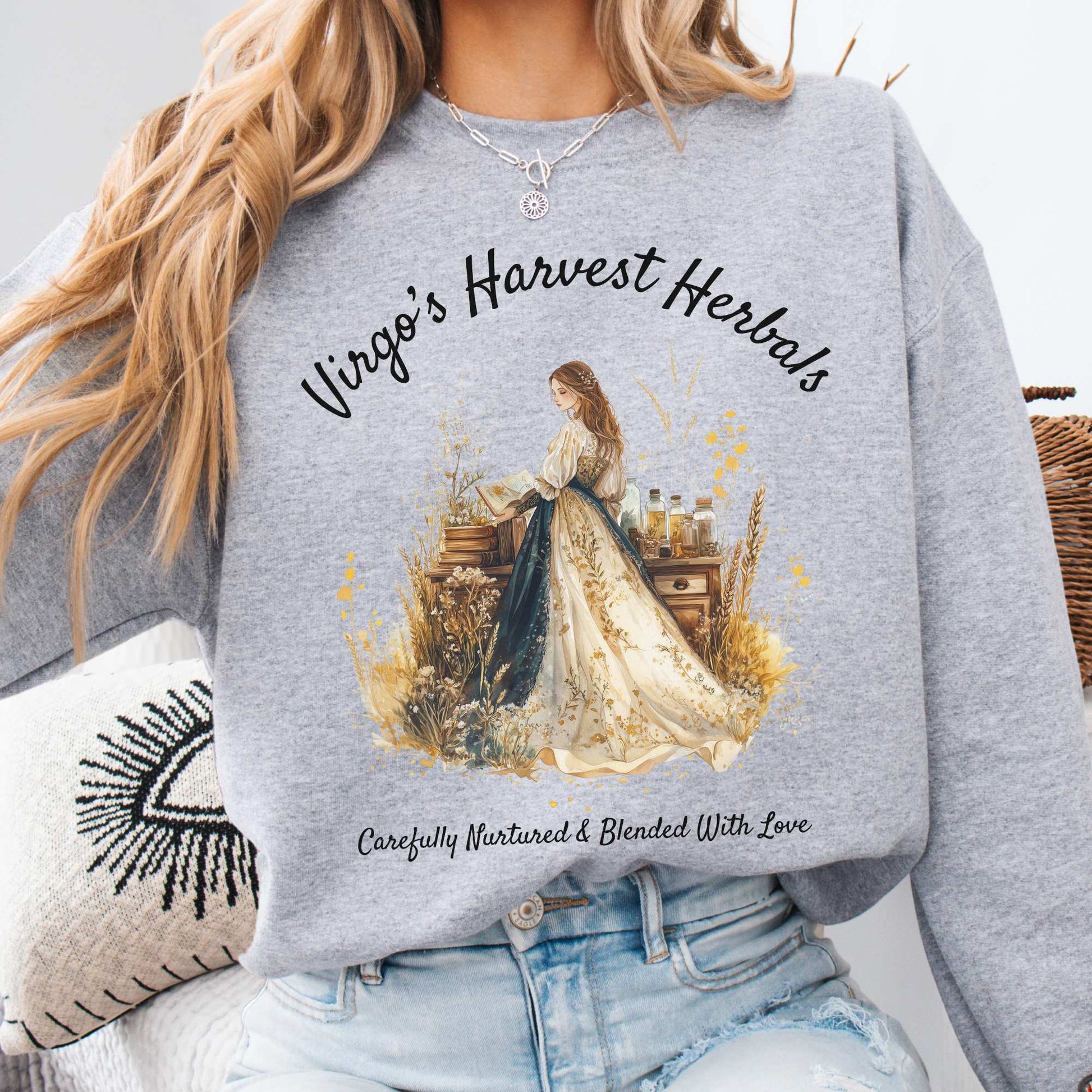Virgo's Harvest Herbals Zodiac Sweatshirt Sport Grey / S Sweatshirt The Mystic Eden Bookish Book Lovers