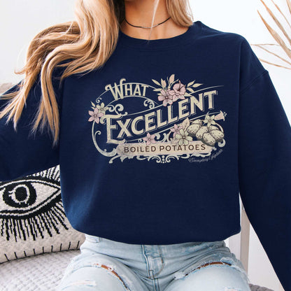 What Excellent Boiled Potatoes Pride and Prejudice Jane Austen Sweatshirt Navy / S Sweatshirt The Mystic Eden Bookish Book Lovers