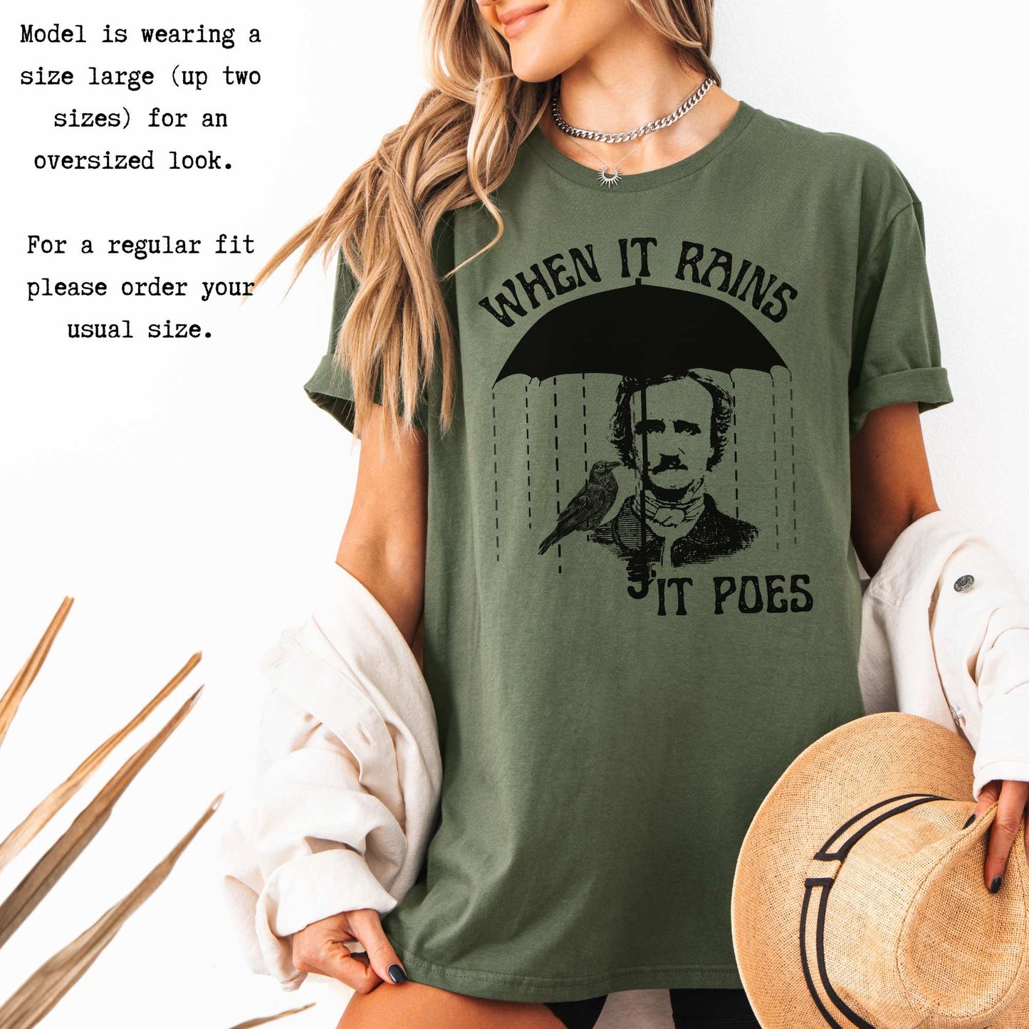 When It Rains It Poes Tee T-Shirt The Mystic Eden Bookish Book Lovers