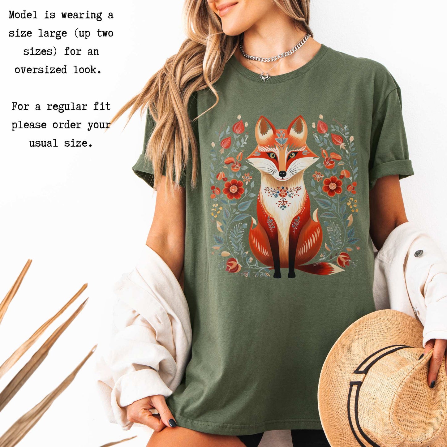Whimsical Scandinavian Folk Art Fox Shirt T-Shirt The Mystic Eden Bookish Book Lovers