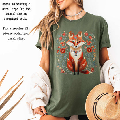 Whimsical Scandinavian Folk Art Fox Shirt T-Shirt The Mystic Eden Bookish Book Lovers