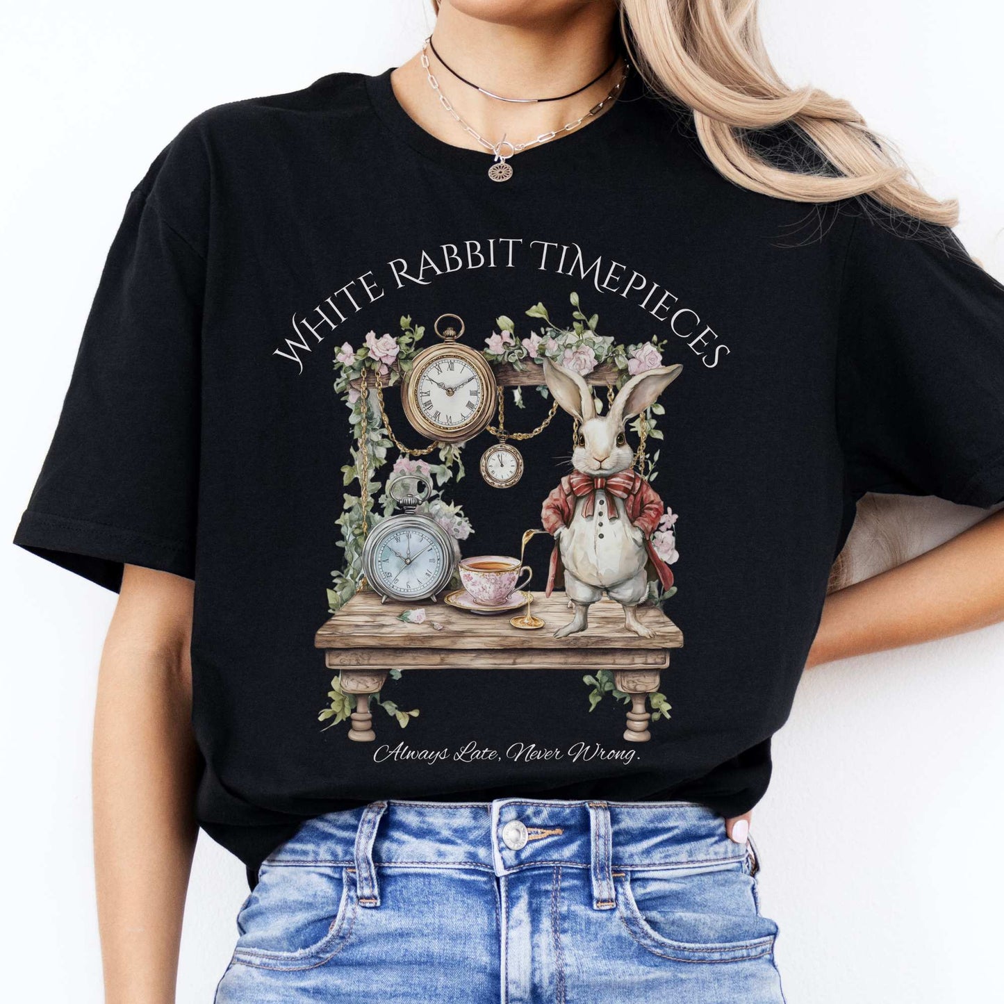White Rabbit Timepieces Shirt Alice in Wonderland Black / S T-Shirt The Mystic Eden Bookish Book Lovers