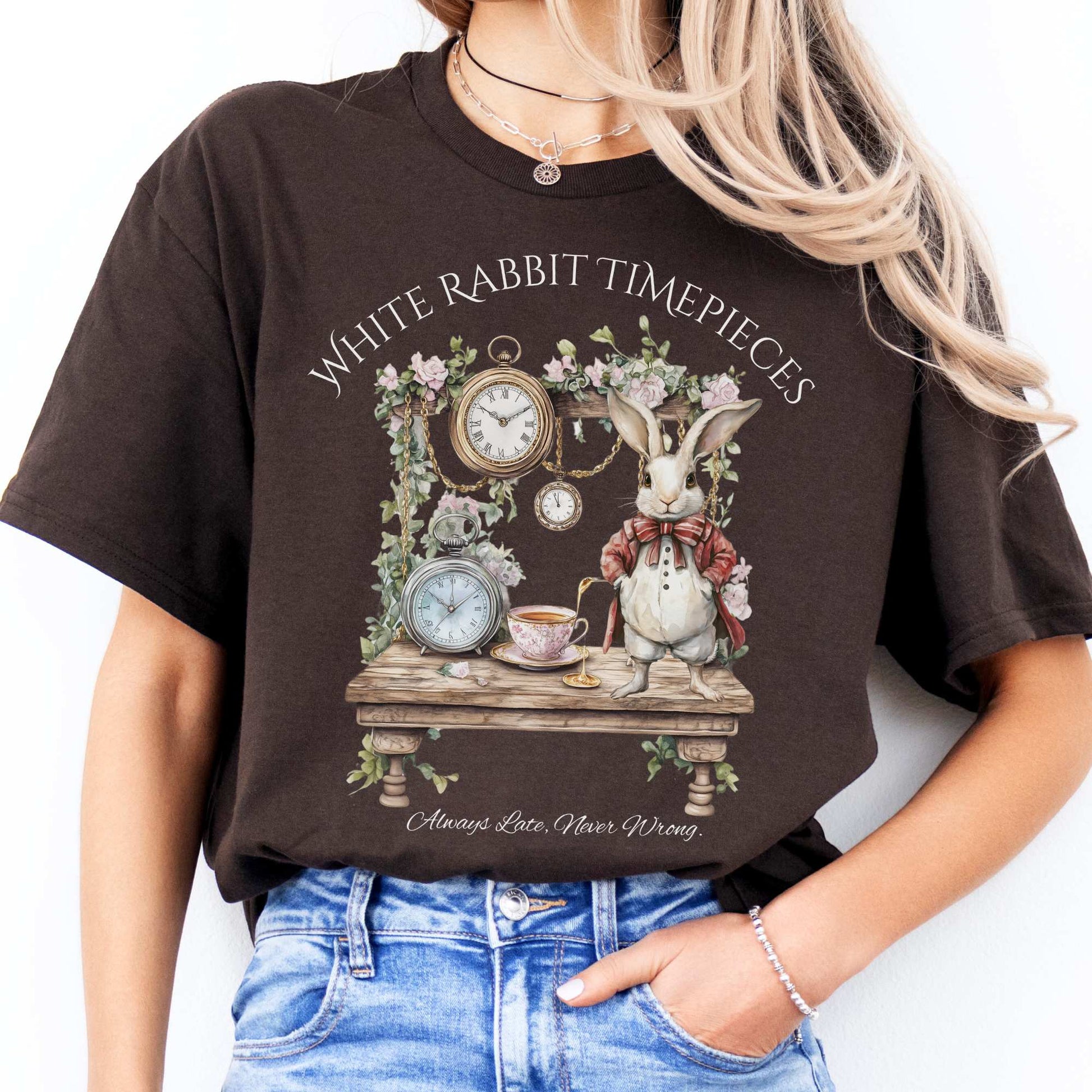 White Rabbit Timepieces Shirt Alice in Wonderland Dark Chocolate / S T-Shirt The Mystic Eden Bookish Book Lovers