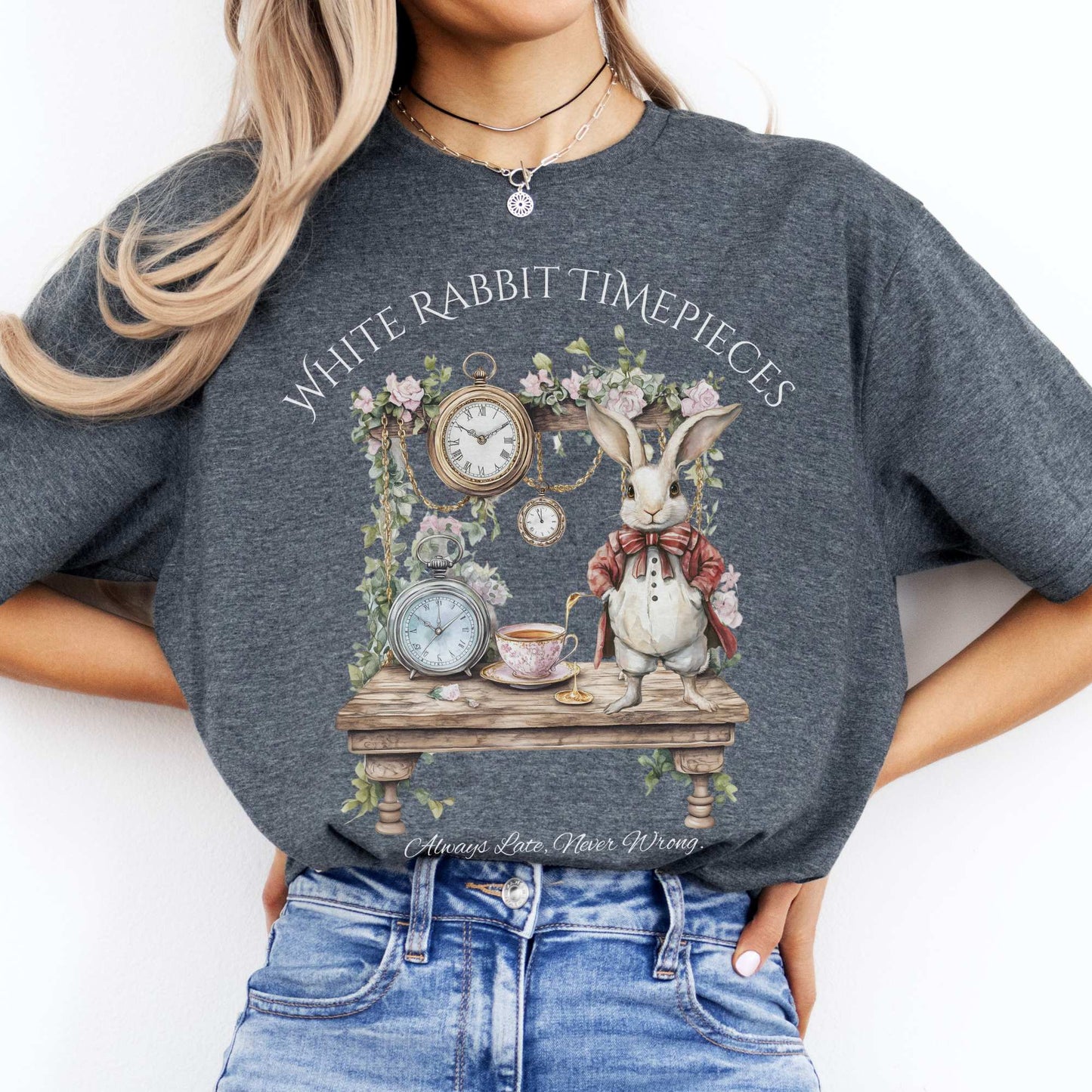 White Rabbit Timepieces Shirt Alice in Wonderland Dark Heather / S T-Shirt The Mystic Eden Bookish Book Lovers