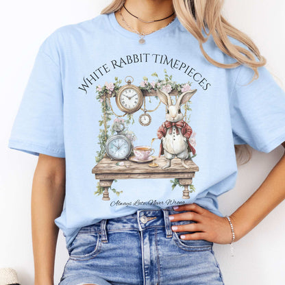 White Rabbit Timepieces Shirt Alice in Wonderland Light Blue / S T-Shirt The Mystic Eden Bookish Book Lovers
