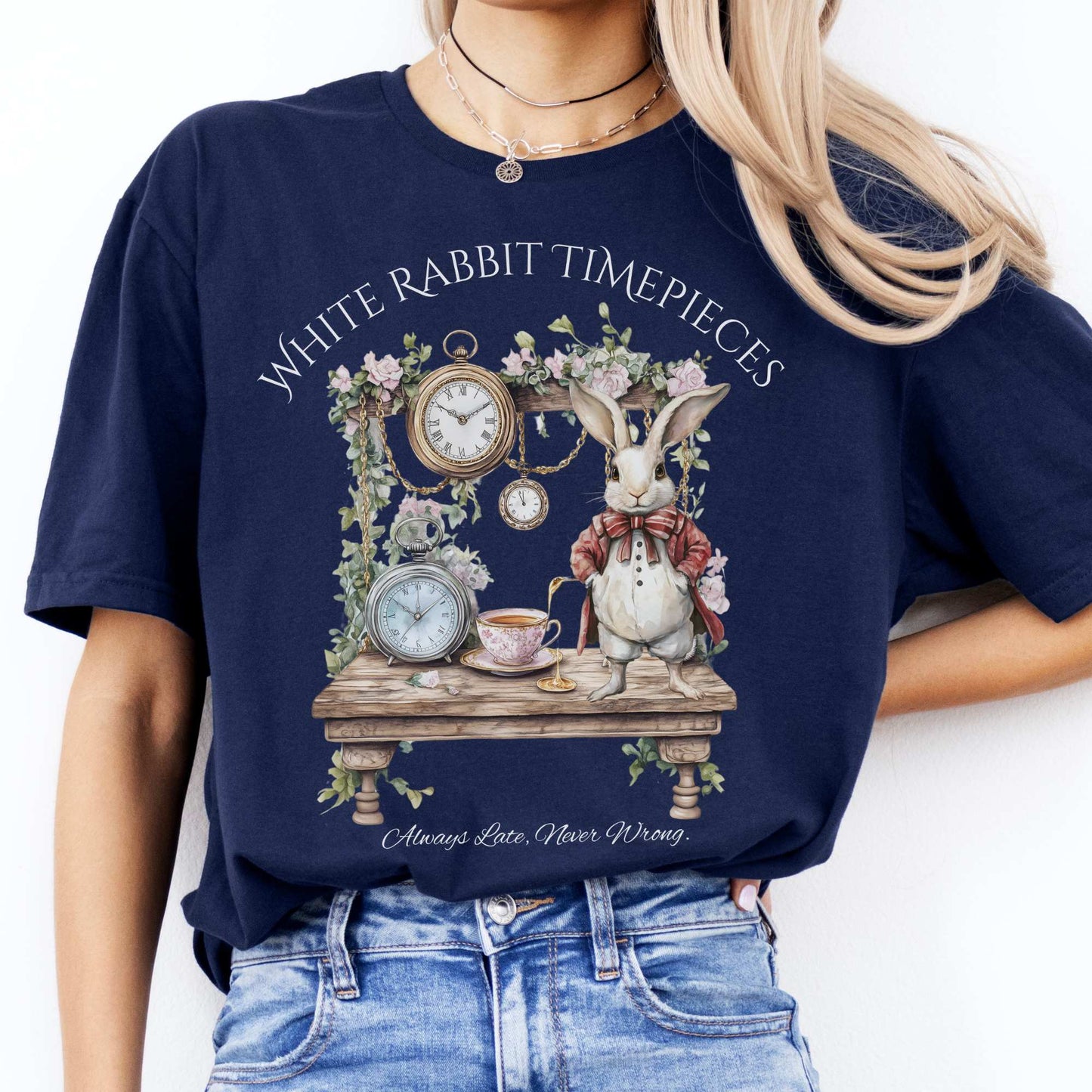 White Rabbit Timepieces Shirt Alice in Wonderland Navy / S T-Shirt The Mystic Eden Bookish Book Lovers