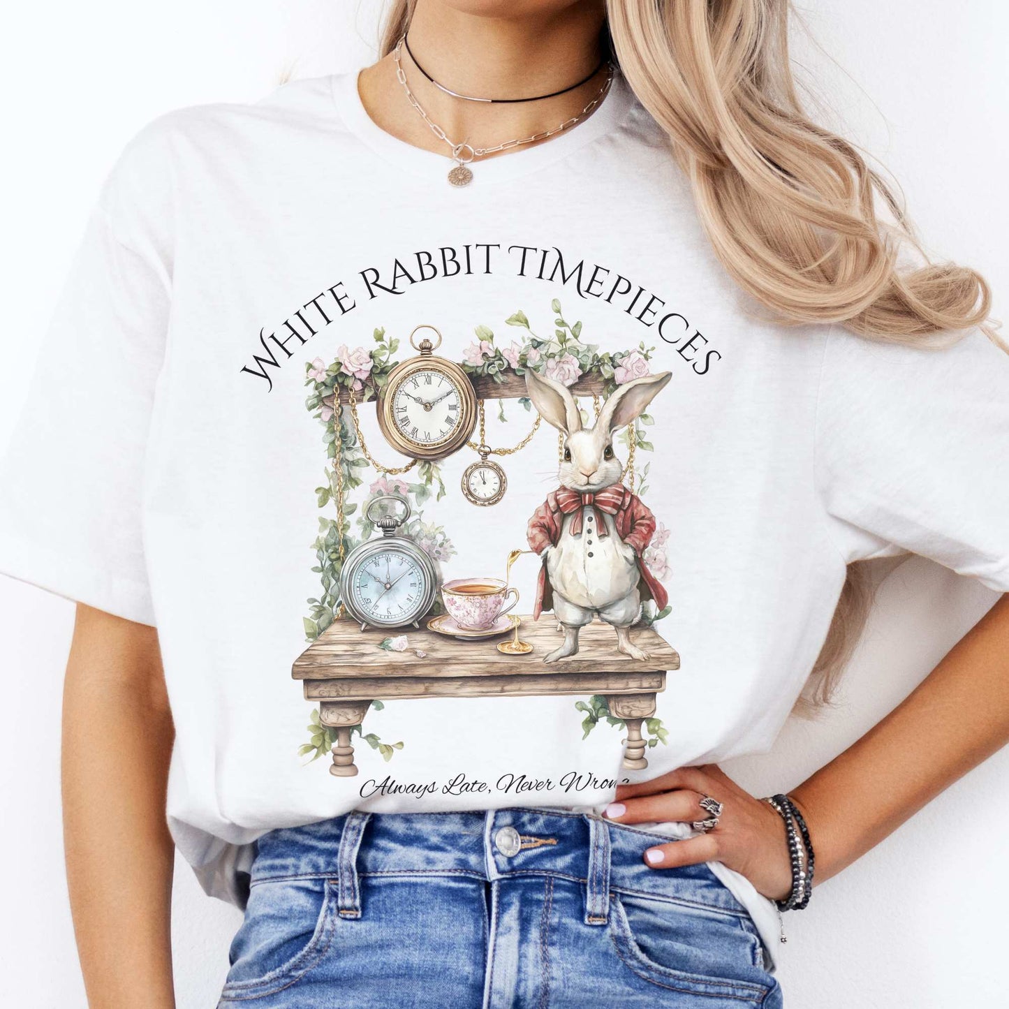 White Rabbit Timepieces Shirt Alice in Wonderland White / S T-Shirt The Mystic Eden Bookish Book Lovers