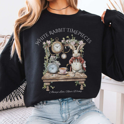 White Rabbit Timepieces Sweatshirt Alice in Wonderland Black / S Sweatshirt The Mystic Eden Bookish Book Lovers