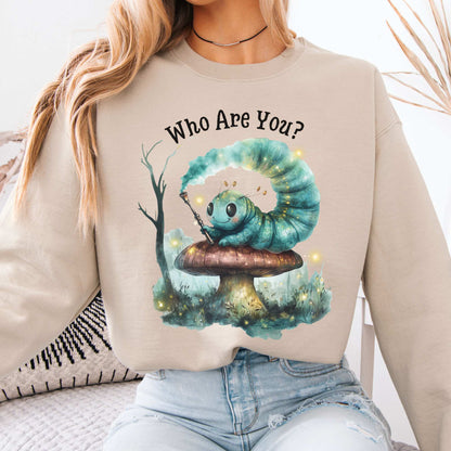 Who are you Caterpillar Alice's Adventures in Wonderland Sweatshirt Sand / S Sweatshirt The Mystic Eden Bookish Book Lovers