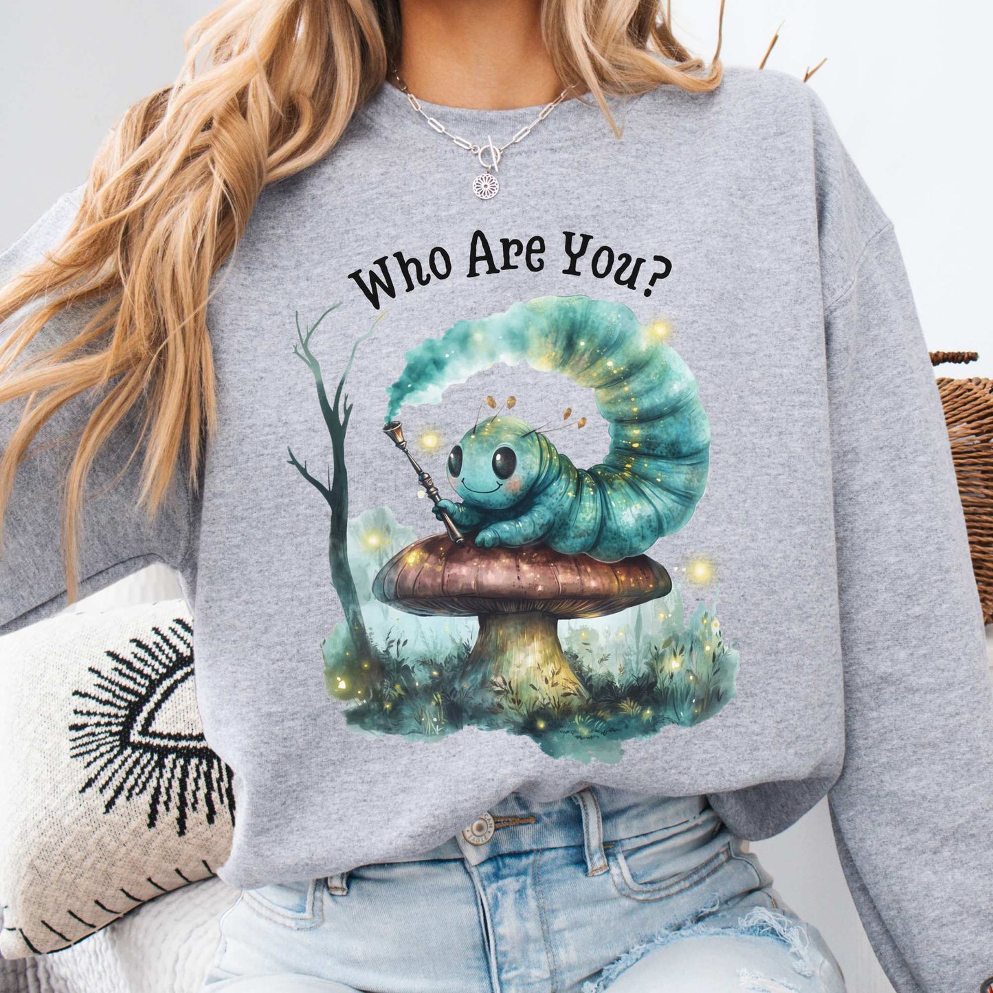 Who are you Caterpillar Alice's Adventures in Wonderland Sweatshirt Sport Grey / S Sweatshirt The Mystic Eden Bookish Book Lovers