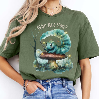 Who Are You Caterpillar Shirt - Alice's Adventures in Wonderland Military Green / S T-Shirt The Mystic Eden Bookish Book Lovers