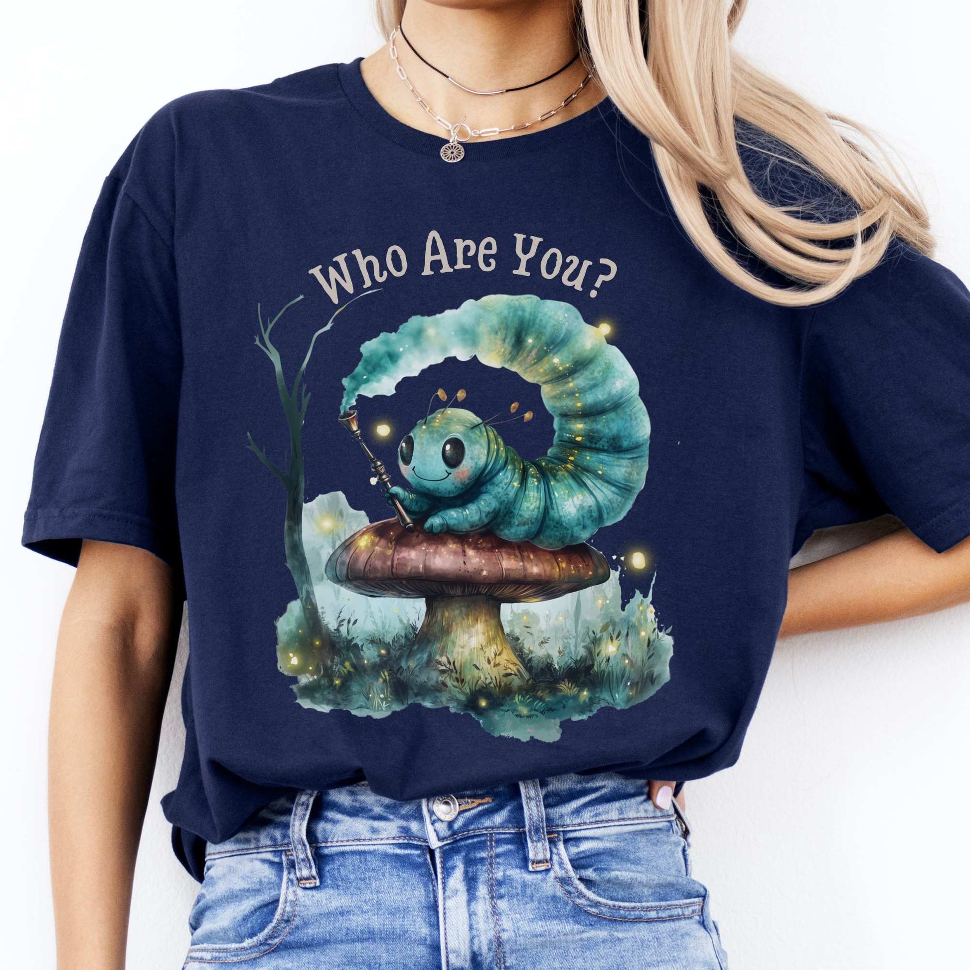 Who Are You Caterpillar Shirt - Alice's Adventures in Wonderland Navy / S T-Shirt The Mystic Eden Bookish Book Lovers