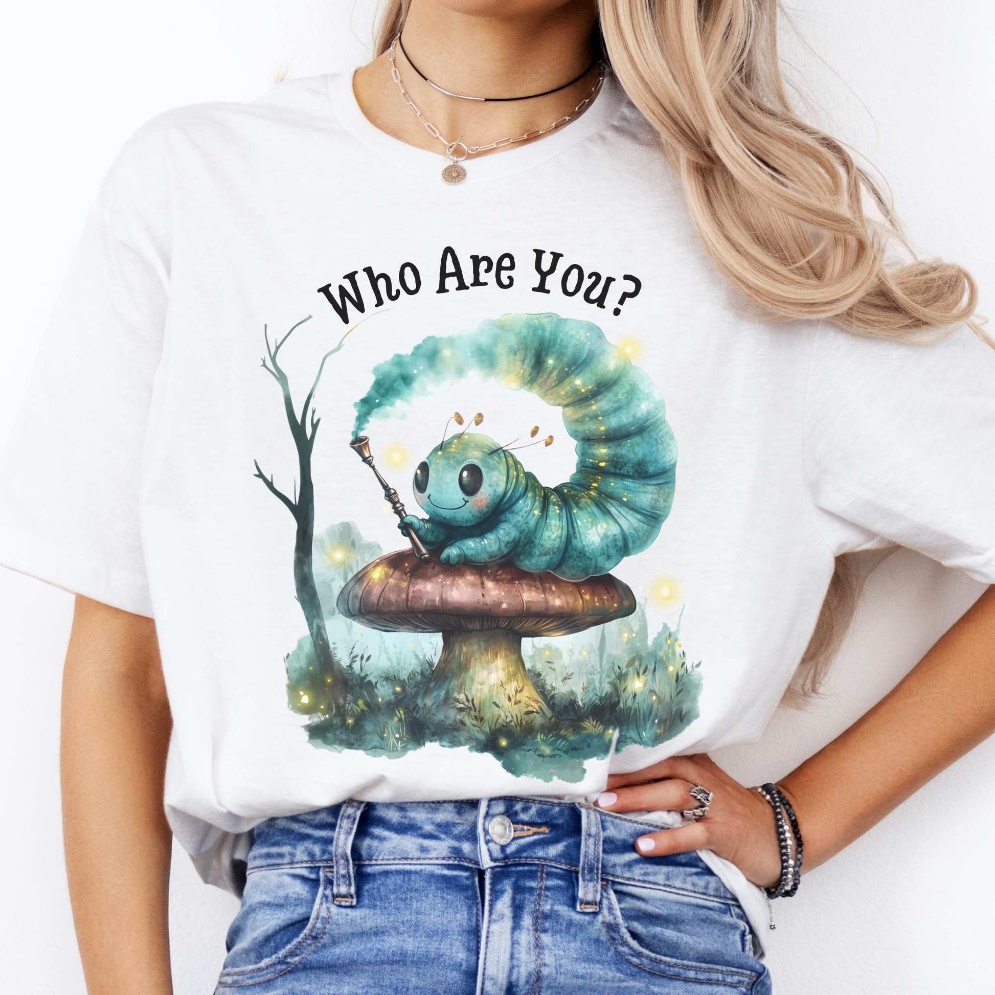 Who Are You Caterpillar Shirt - Alice's Adventures in Wonderland White / S T-Shirt The Mystic Eden Bookish Book Lovers