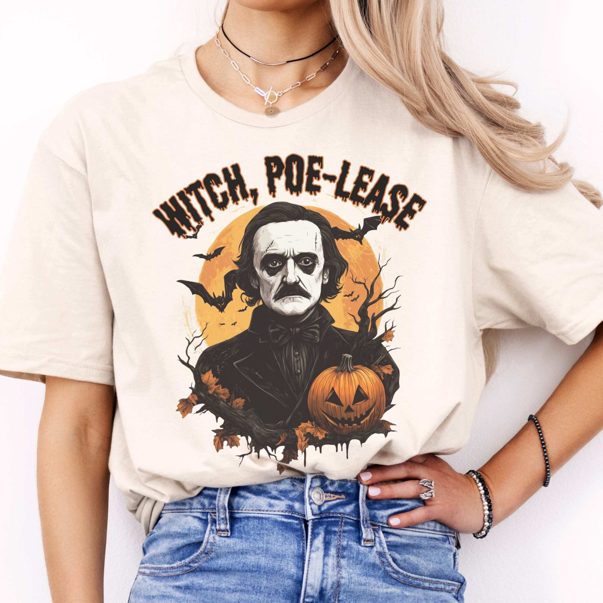 Witch Poe-lease Edgar Allan Poe Halloween Shirt Natural / S T-Shirt The Mystic Eden Bookish Book Lovers