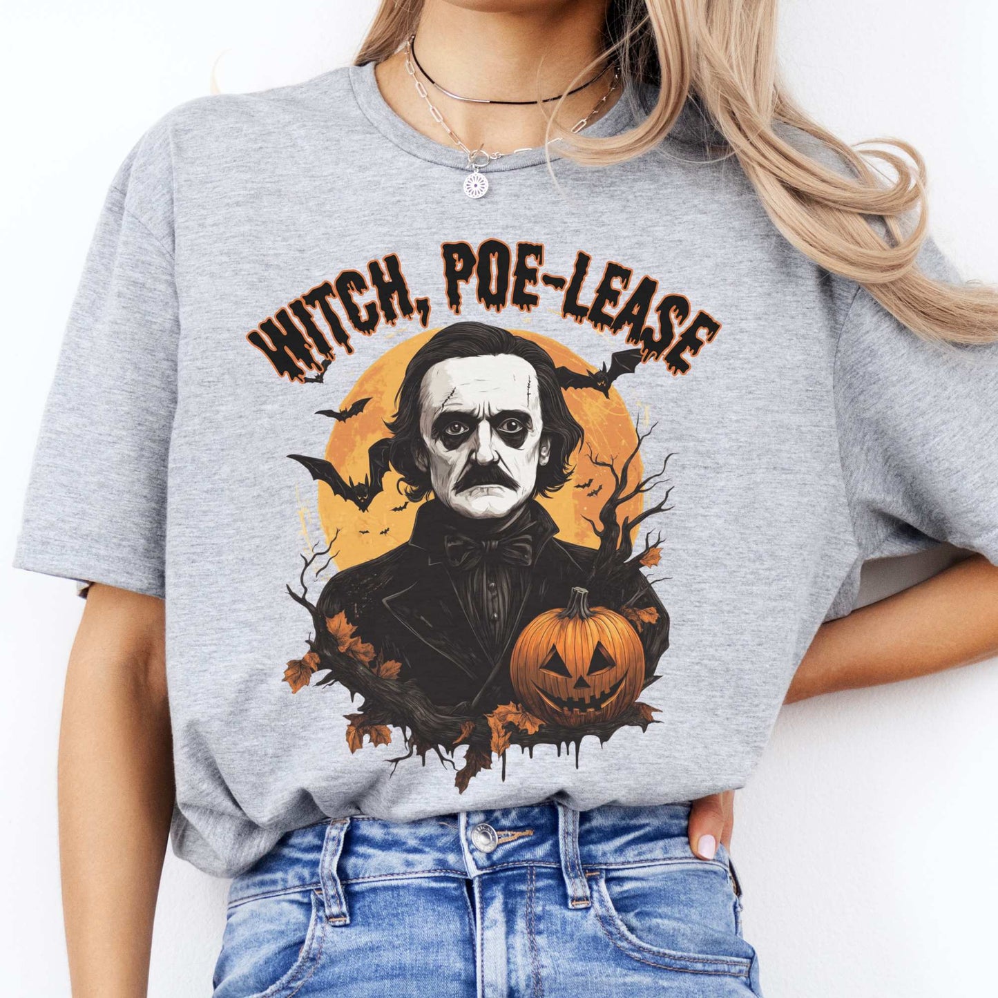 Witch Poe-lease Edgar Allan Poe Halloween Shirt Sport Grey / S T-Shirt The Mystic Eden Bookish Book Lovers