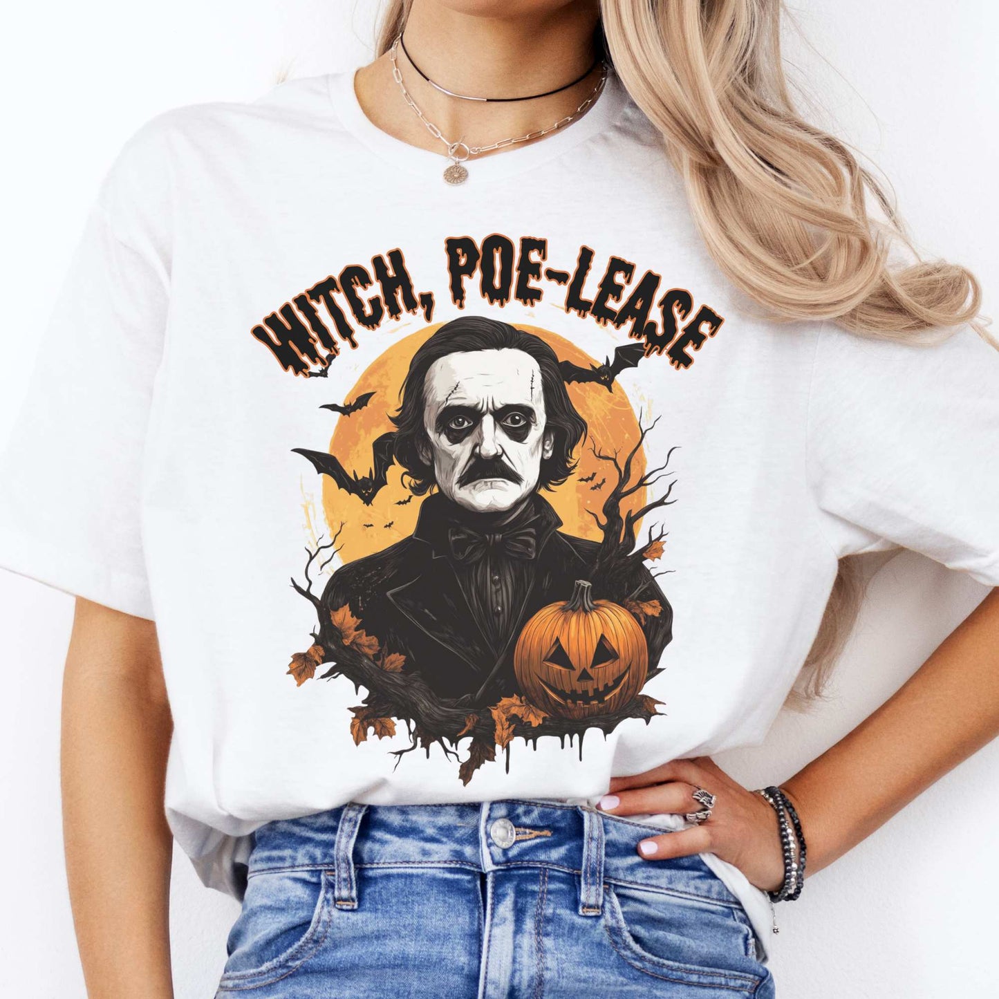 Witch Poe-lease Edgar Allan Poe Halloween Shirt White / S T-Shirt The Mystic Eden Bookish Book Lovers