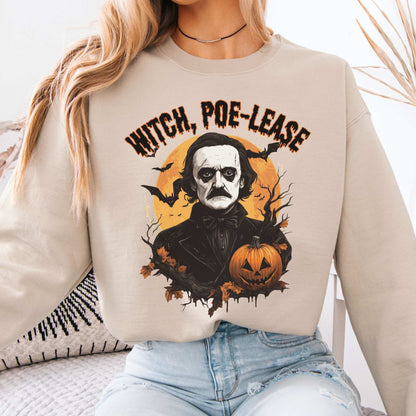 Witch Poe-lease Edgar Allan Poe Halloween Sweatshirt Sand / S Sweatshirt The Mystic Eden Bookish Book Lovers