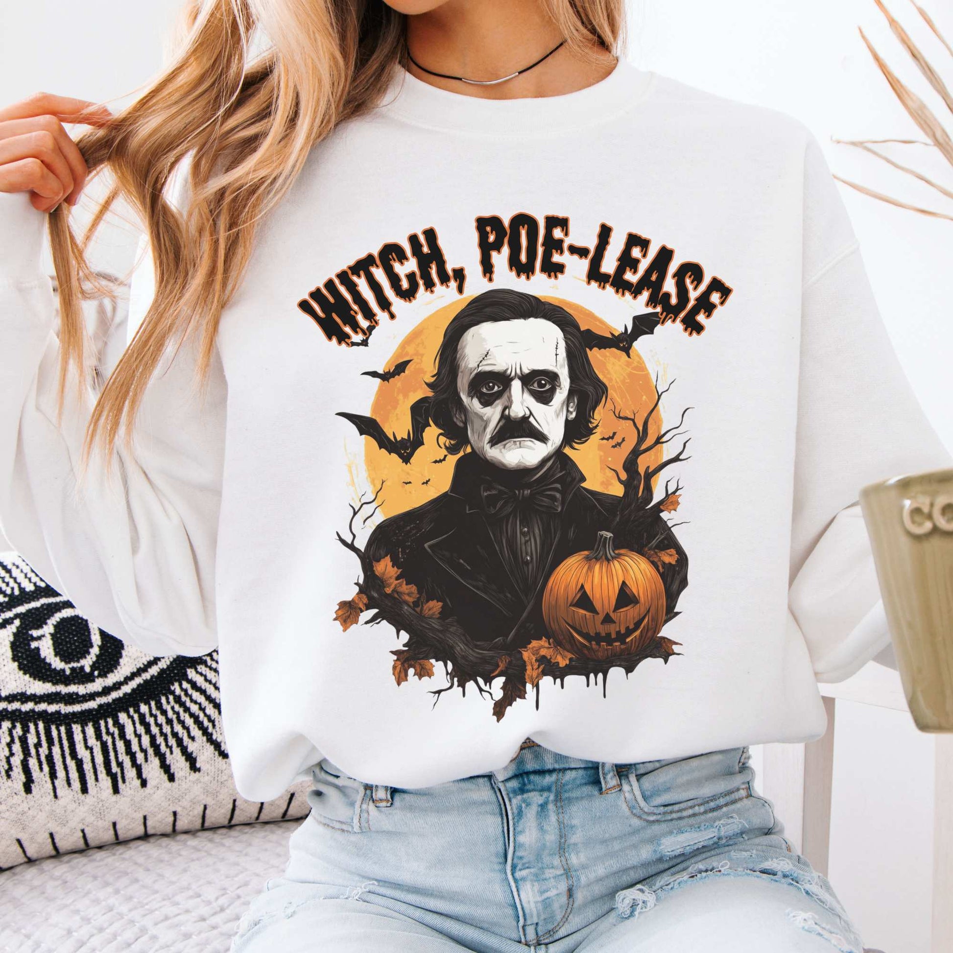 Witch Poe-lease Edgar Allan Poe Halloween Sweatshirt White / S Sweatshirt The Mystic Eden Bookish Book Lovers