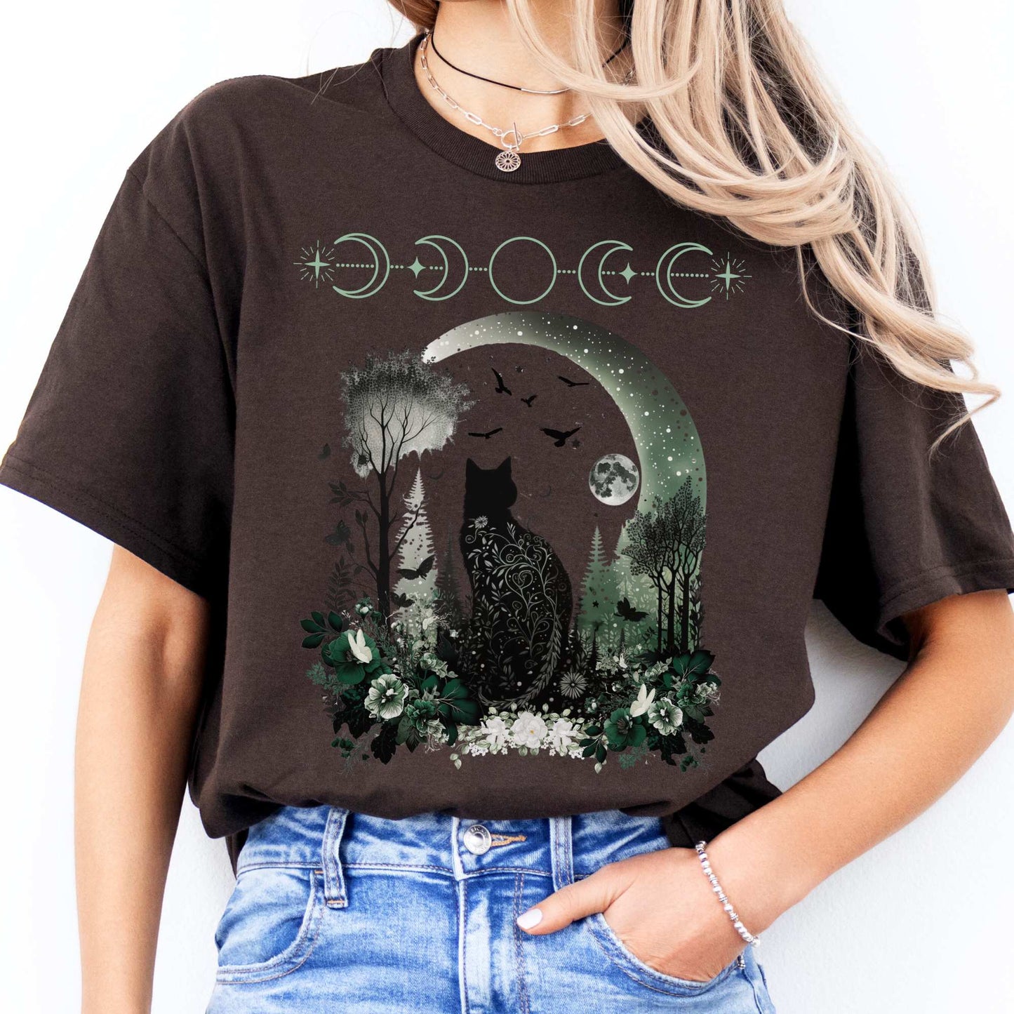 Witchy Black Cat Shirt Dark Chocolate / S T-Shirt The Mystic Eden Bookish Book Lovers
