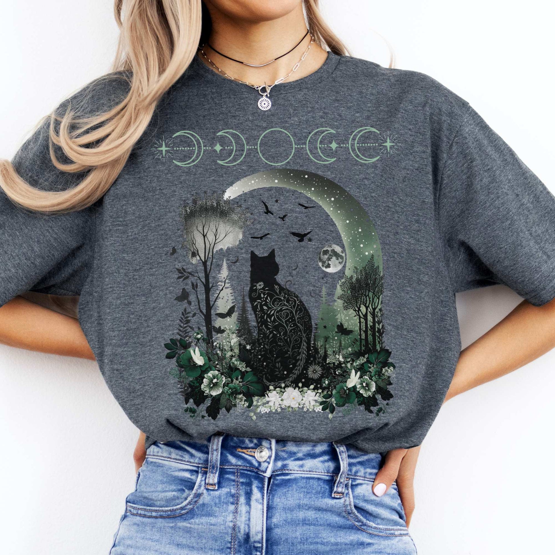 Witchy Black Cat Shirt Dark Heather / S T-Shirt The Mystic Eden Bookish Book Lovers