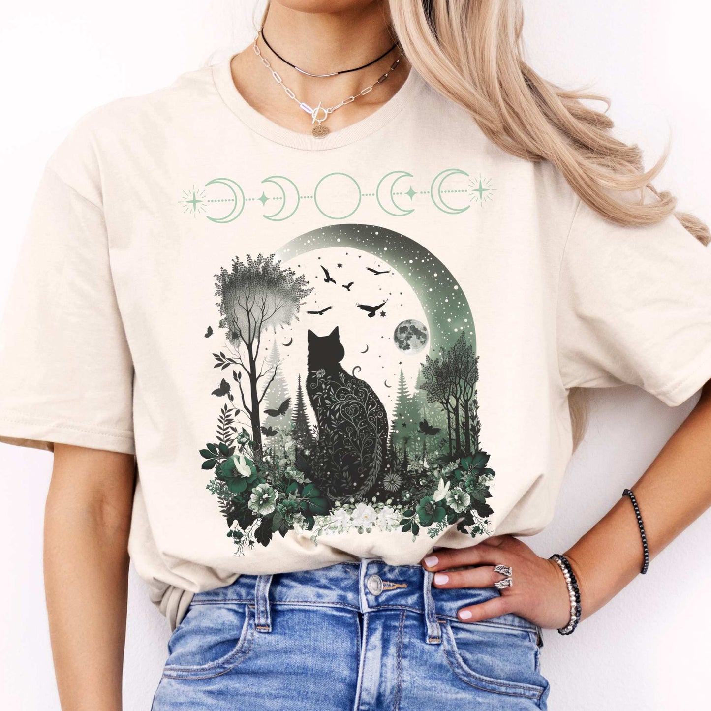 Witchy Black Cat Shirt Natural / S T-Shirt The Mystic Eden Bookish Book Lovers