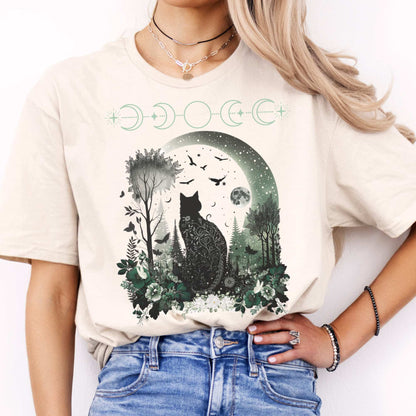 Witchy Black Cat Shirt Natural / S T-Shirt The Mystic Eden Bookish Book Lovers