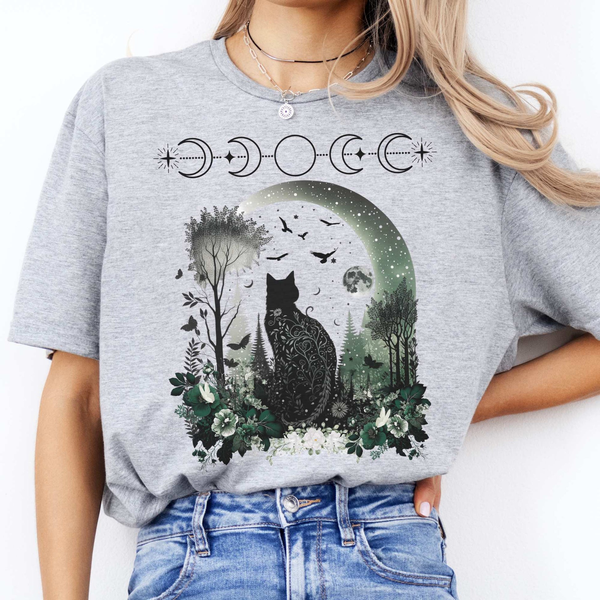 Witchy Black Cat Shirt Sport Grey / S T-Shirt The Mystic Eden Bookish Book Lovers