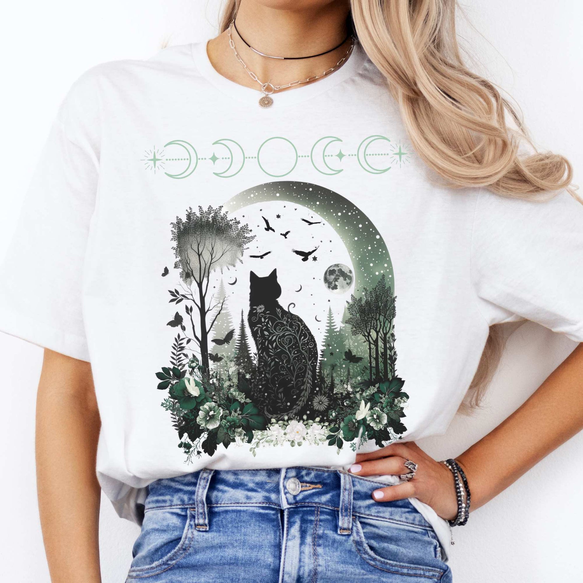 Witchy Black Cat Shirt White / S T-Shirt The Mystic Eden Bookish Book Lovers