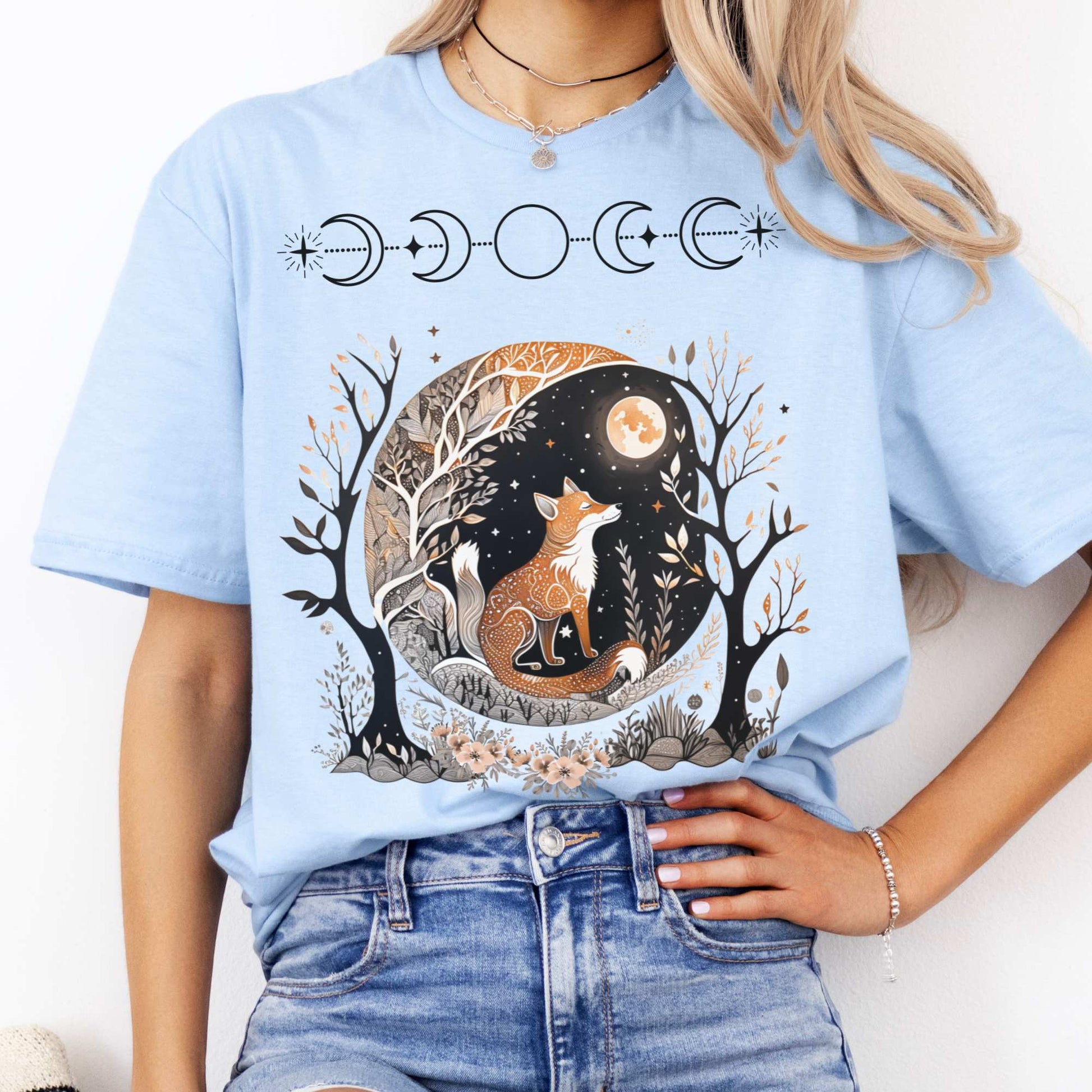 Witchy Fox Whimsigoth T-shirt Light Blue / S T-Shirt The Mystic Eden Bookish Book Lovers
