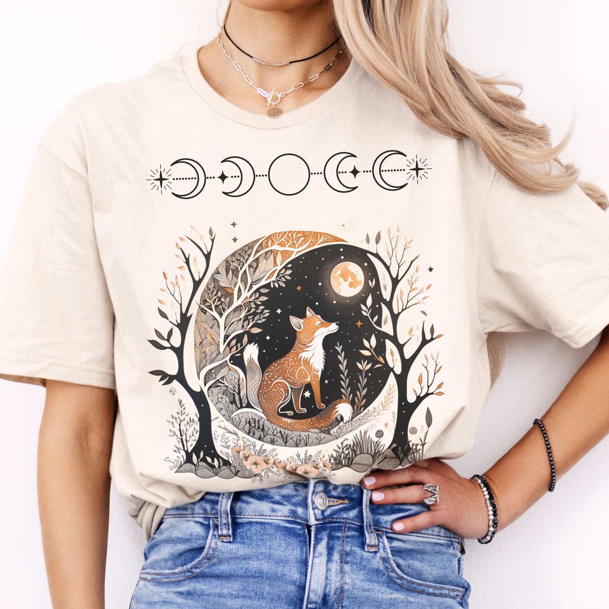 Witchy Fox Whimsigoth T-shirt Natural / S T-Shirt The Mystic Eden Bookish Book Lovers