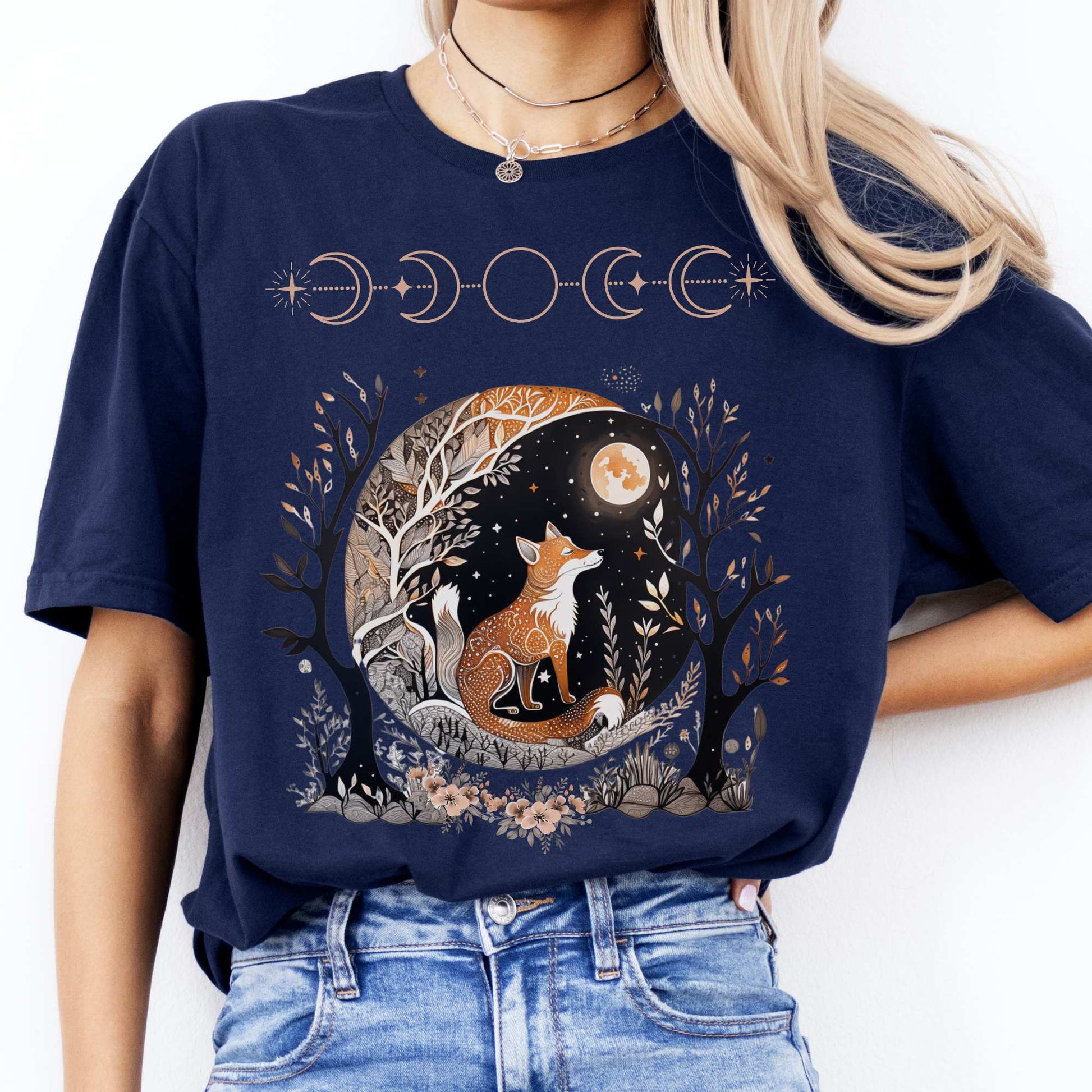 Witchy Fox Whimsigoth T-shirt Navy / S T-Shirt The Mystic Eden Bookish Book Lovers