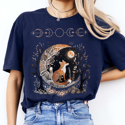 Witchy Fox Whimsigoth T-shirt Navy / S T-Shirt The Mystic Eden Bookish Book Lovers