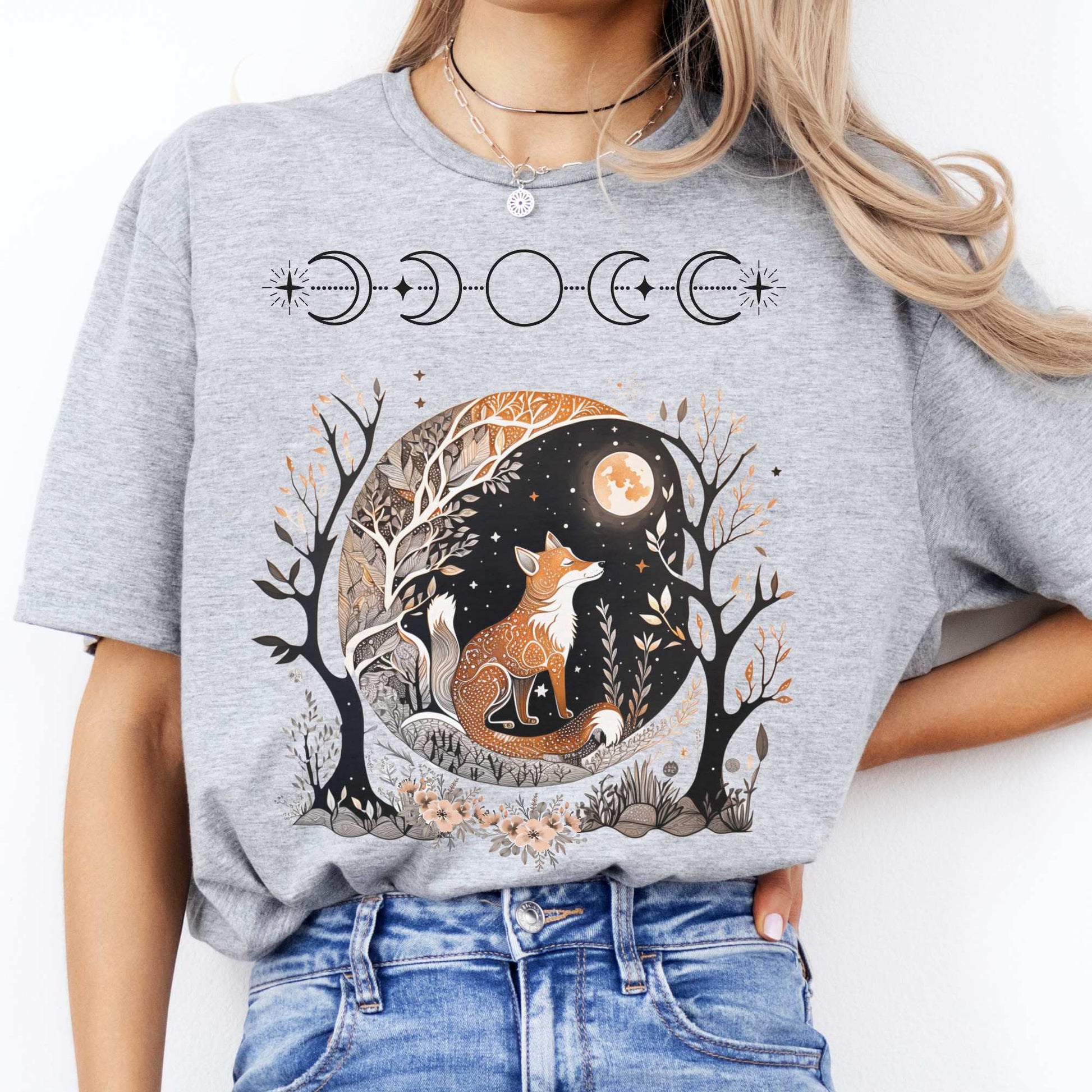 Witchy Fox Whimsigoth T-shirt Sport Grey / S T-Shirt The Mystic Eden Bookish Book Lovers