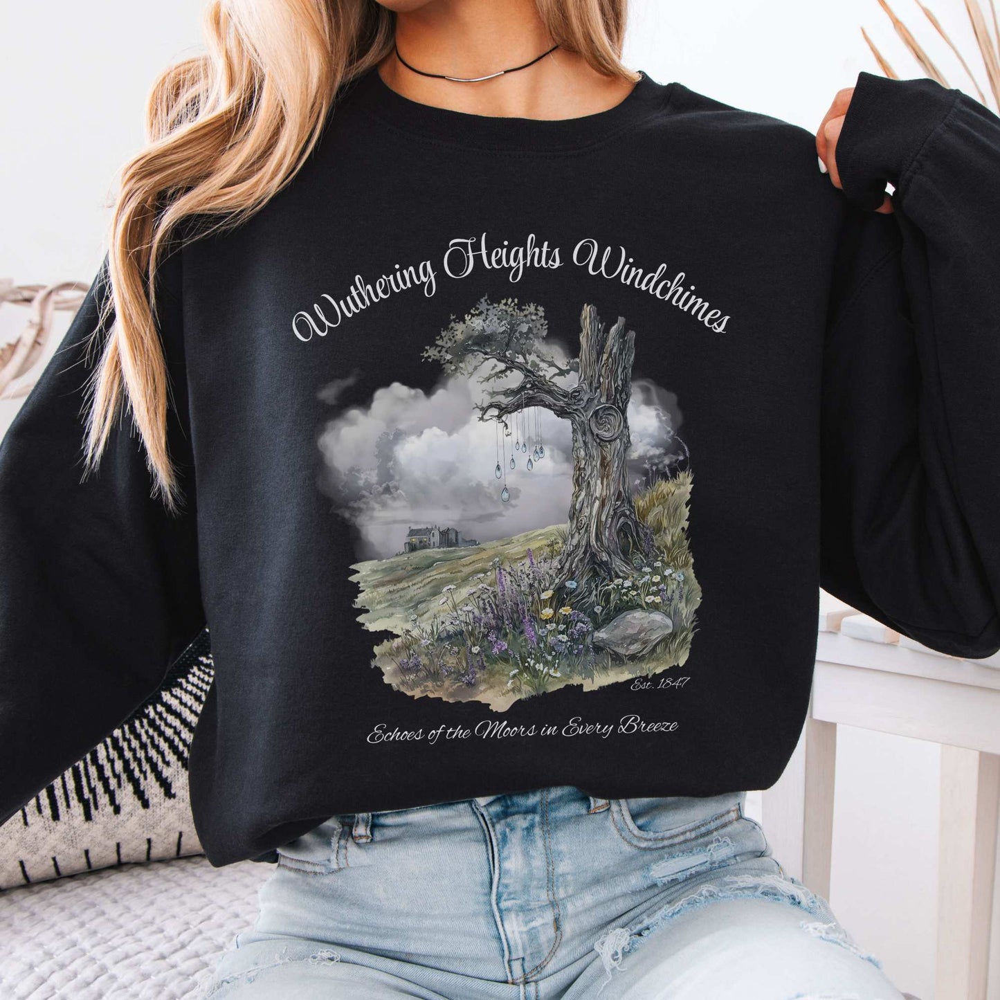 Wuthering Heights Windchimes Brontë Sweatshirt Black / S Sweatshirt The Mystic Eden Bookish Book Lovers