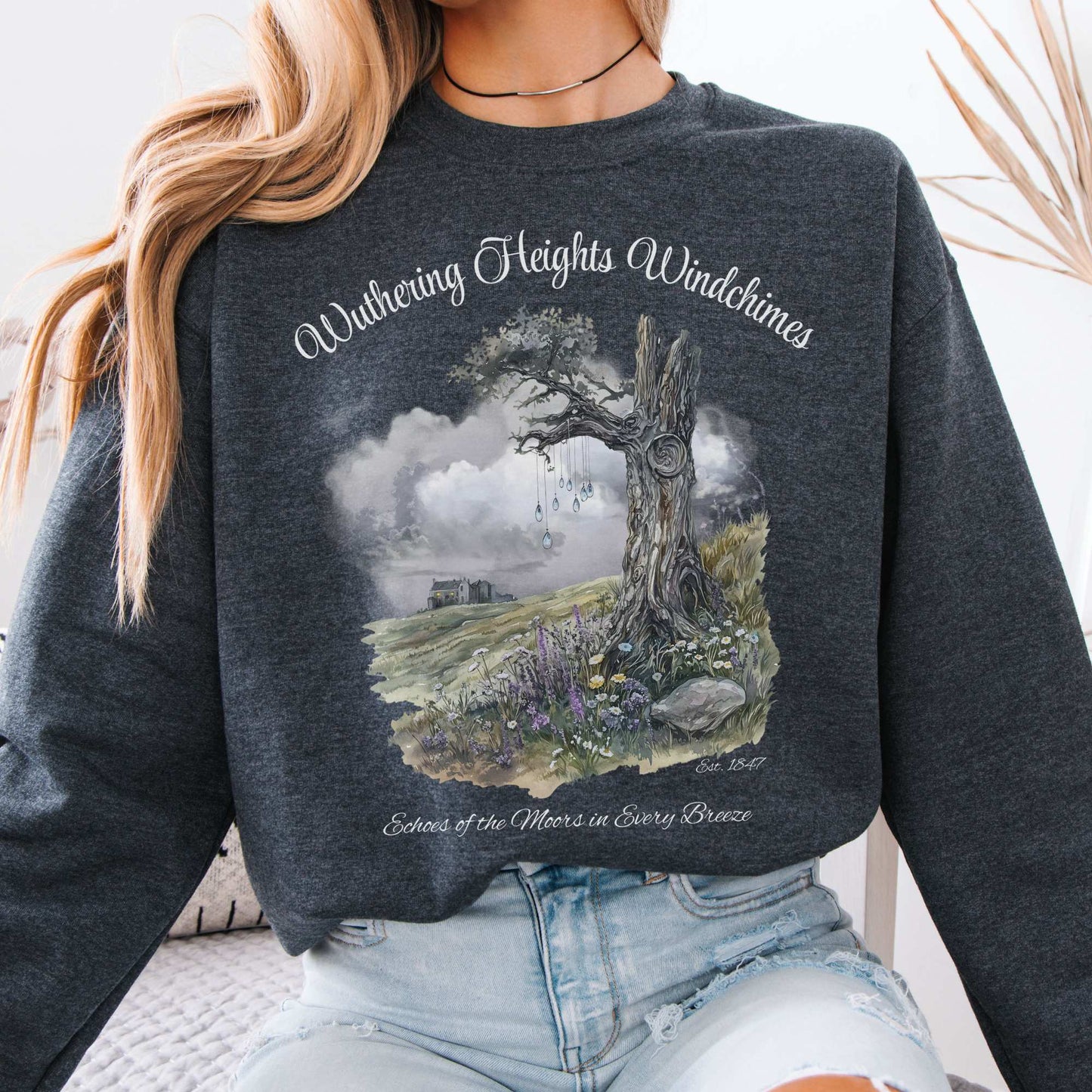 Wuthering Heights Windchimes Brontë Sweatshirt Dark Heather / S Sweatshirt The Mystic Eden Bookish Book Lovers