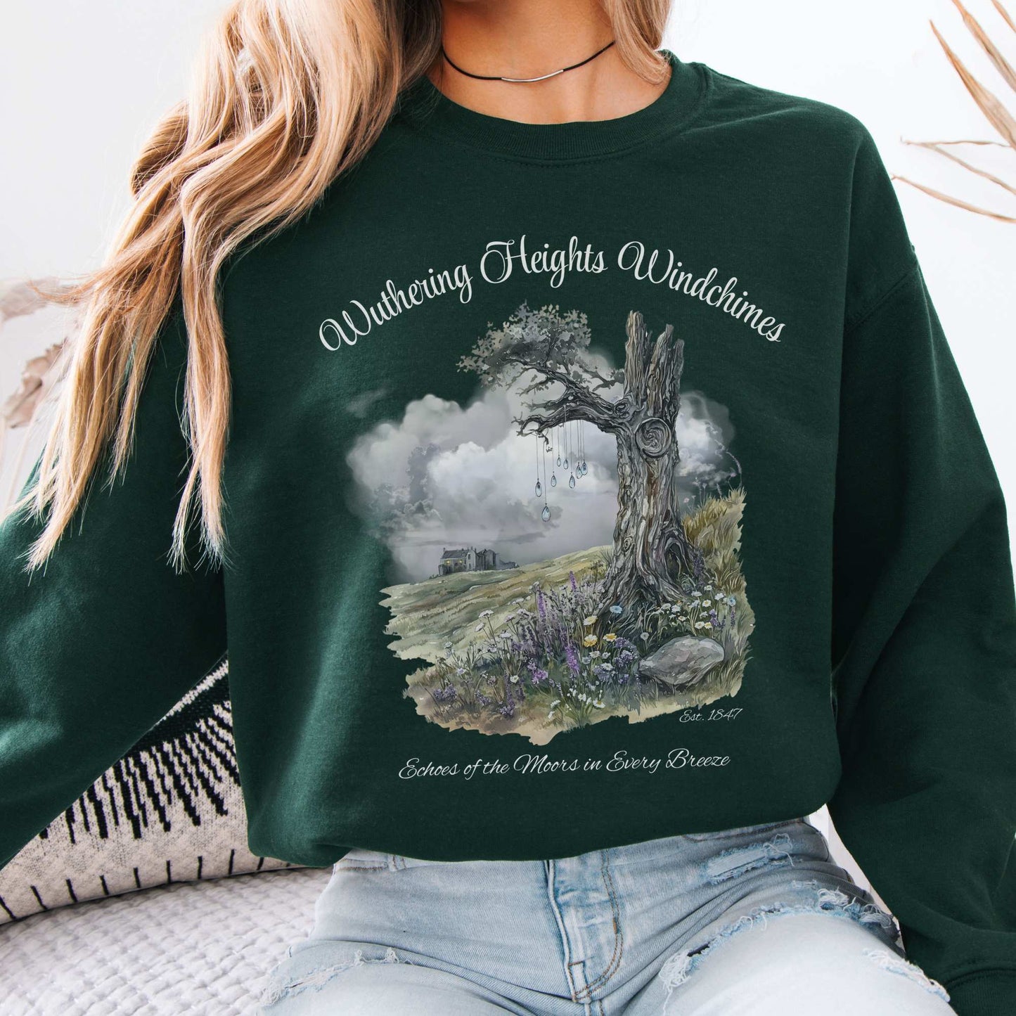 Wuthering Heights Windchimes Brontë Sweatshirt Forest Green / S Sweatshirt The Mystic Eden Bookish Book Lovers