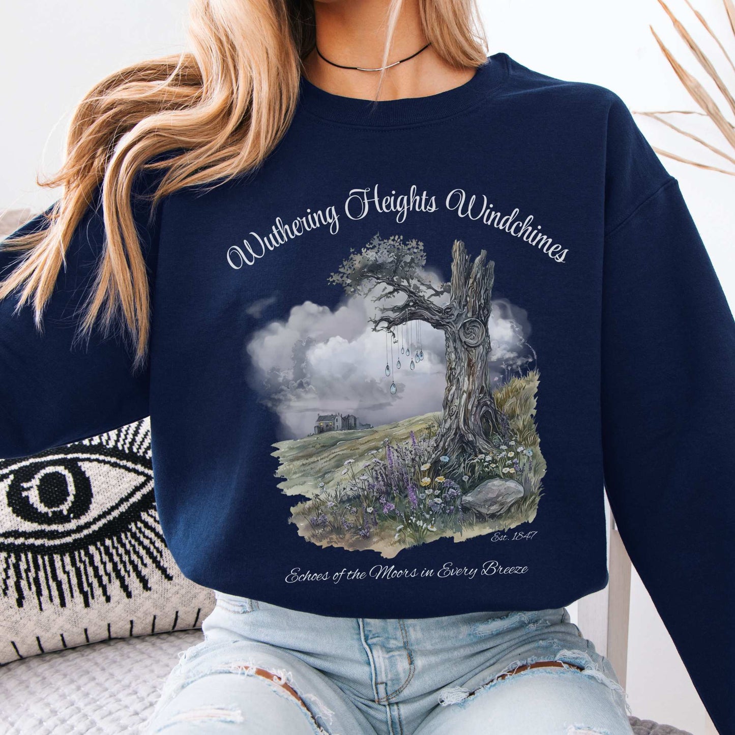 Wuthering Heights Windchimes Brontë Sweatshirt Navy / S Sweatshirt The Mystic Eden Bookish Book Lovers