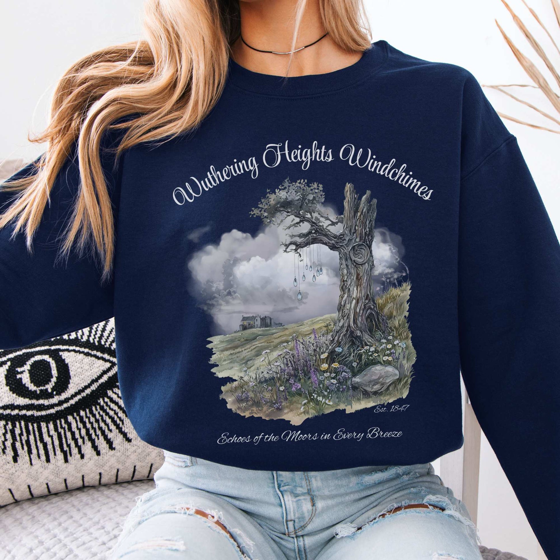 Wuthering Heights Windchimes Brontë Sweatshirt Navy / S Sweatshirt The Mystic Eden Bookish Book Lovers