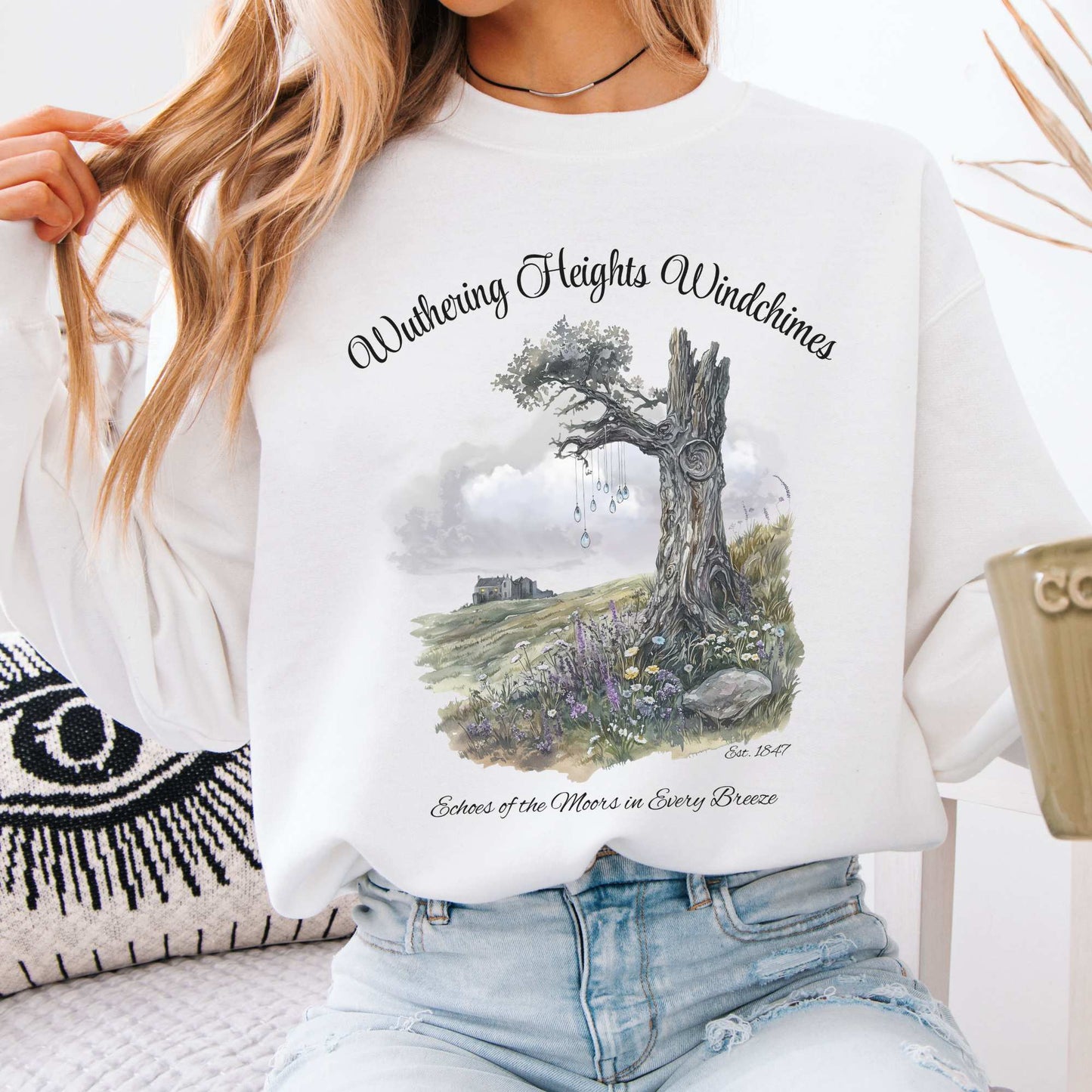 Wuthering Heights Windchimes Brontë Sweatshirt White / S Sweatshirt The Mystic Eden Bookish Book Lovers