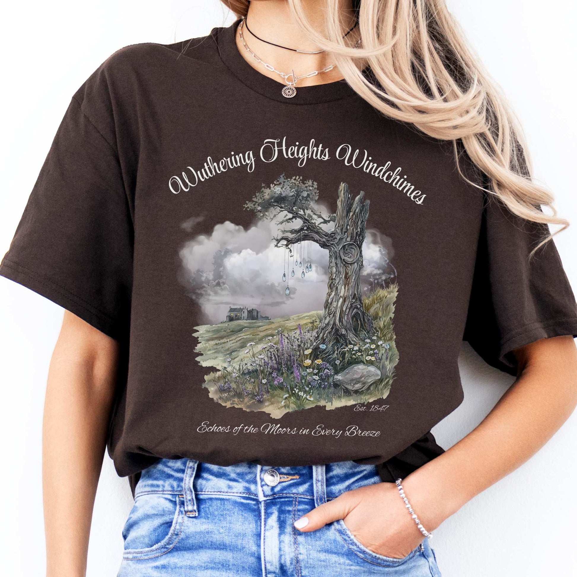 Wuthering Heights Windchimes Tee Dark Chocolate / S T-Shirt The Mystic Eden Bookish Book Lovers