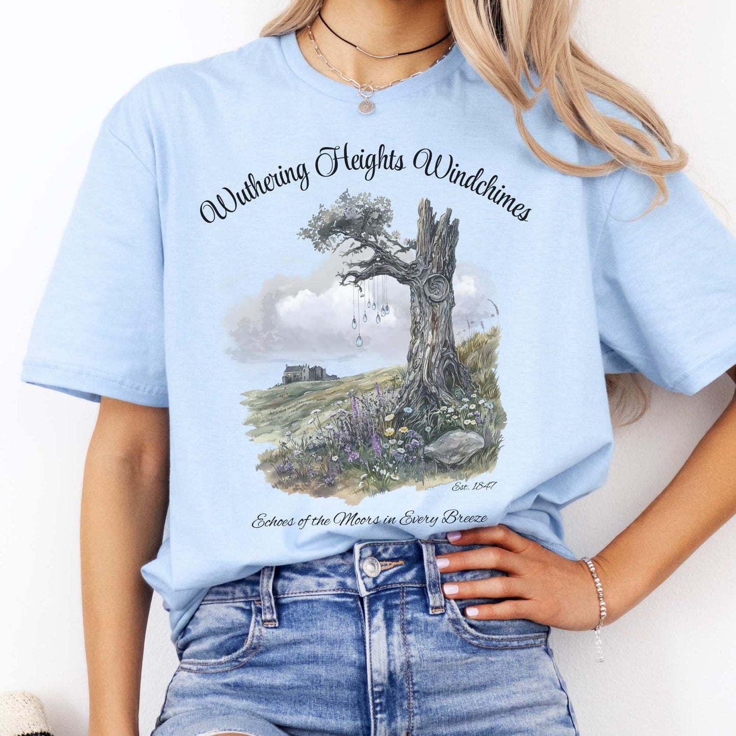 Wuthering Heights Windchimes Tee Light Blue / S T-Shirt The Mystic Eden Bookish Book Lovers