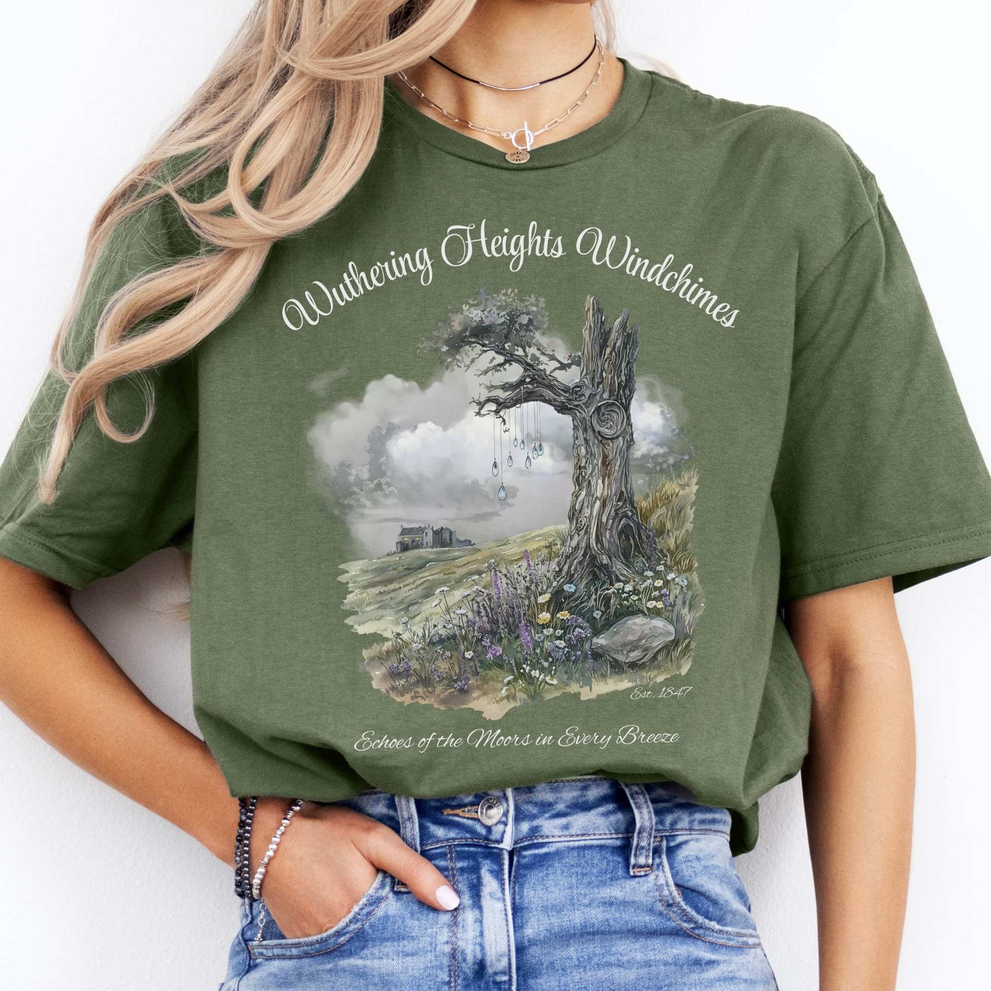 Wuthering Heights Windchimes Tee Military Green / S T-Shirt The Mystic Eden Bookish Book Lovers