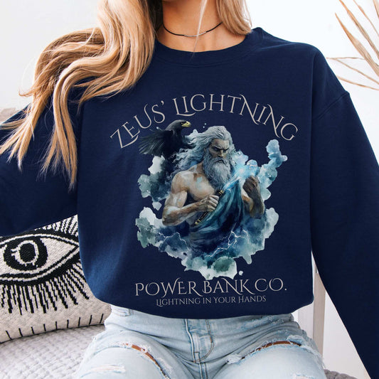 Zeus' Lightning Power Bank Co. Sweatshirt Navy / S Sweatshirt The Mystic Eden Bookish Book Lovers